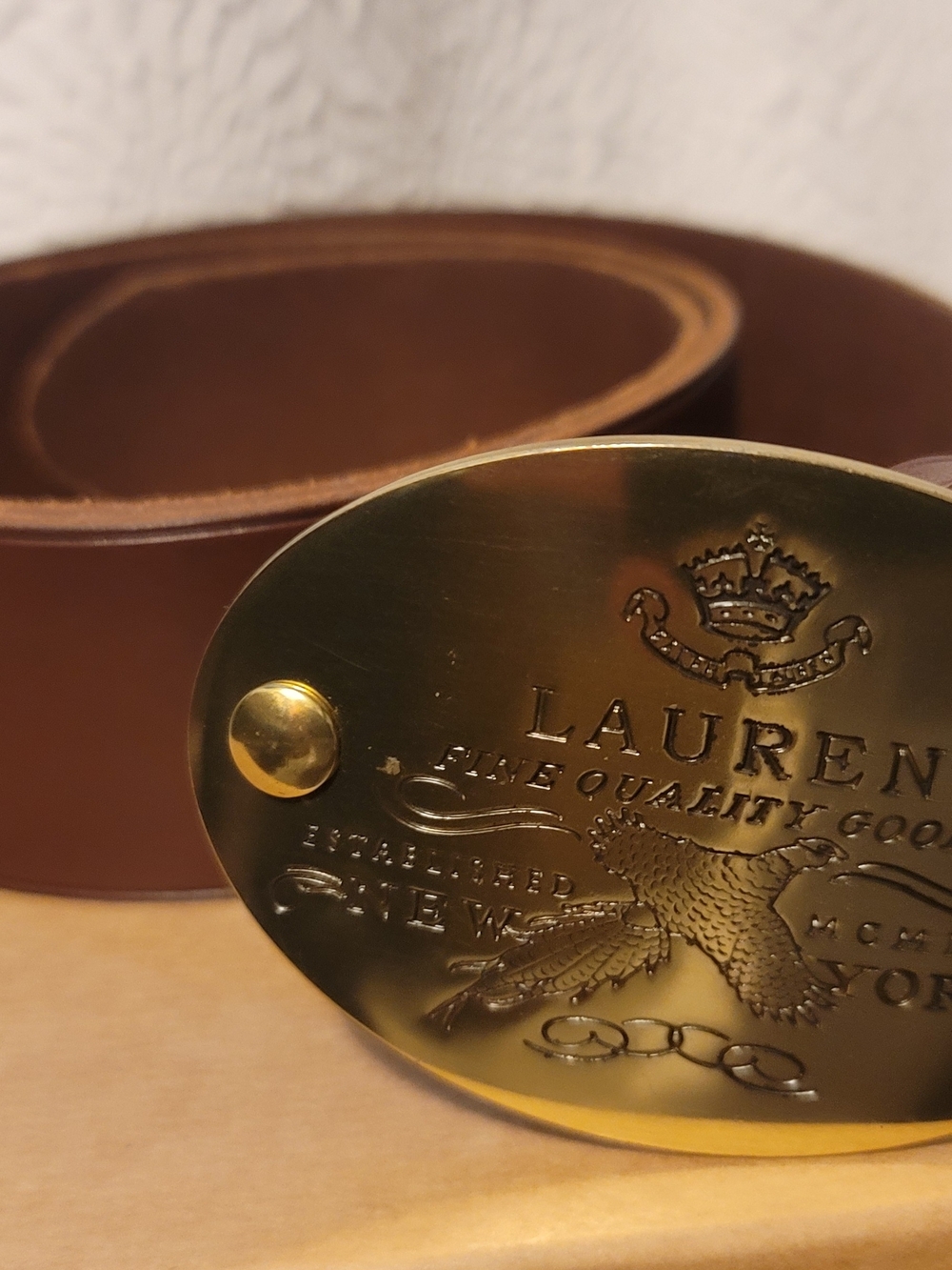 Lauren Ralph Lauren Brown Leather Belt with Brass Oval Logo Buckle - Picture 4 of 7